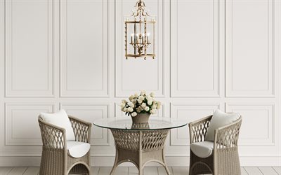 sala bianca, design retr&#242;, mobili in vimini, mobili retro, design moderno, vivente, stanza