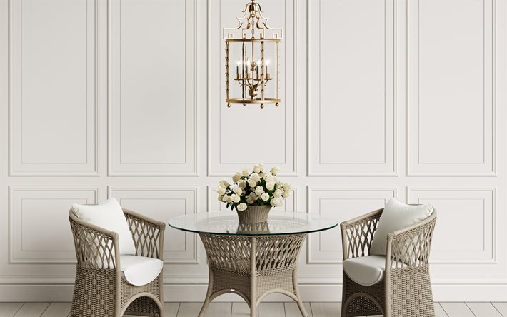 白色室, レトロなデザイン, 籐家具, レトロな内装, モダンなデザイン, 居室
