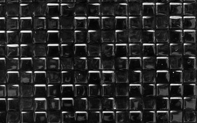 glass squares texture, 4k, black squares background, squares textures, background with squares, black backgrounds