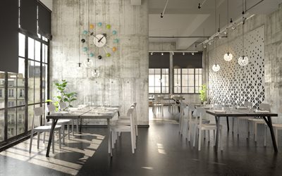 cafe interior, loft, bright interior, cafe design, restaurant, loft style interior