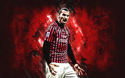 Zlatan Ibrahimovic, Swedish soccer player, AC Milan, portrait, red stone background, creative art, Serie A, Italy, football