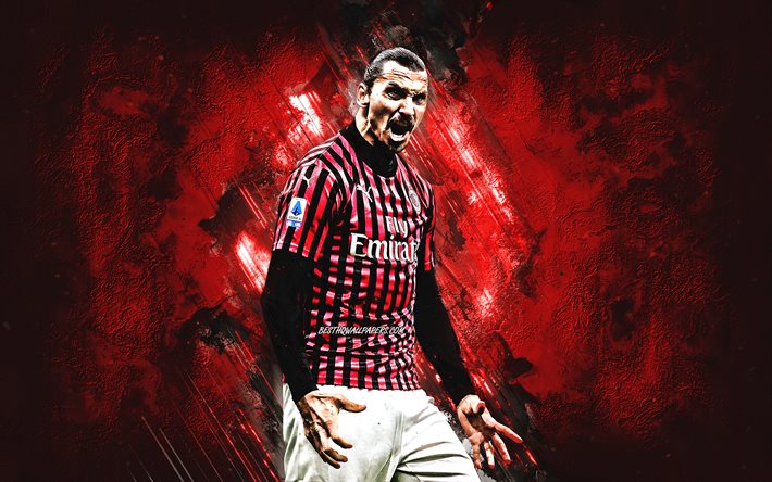 Zlatan İbrahimovic, İsve&#231; futbolcu, AC Milan, portre, kırmızı taş, arka plan, yaratıcı sanat, Serie A İtalya, futbol