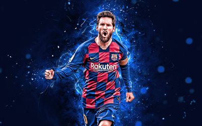 4k, Lionel Messi, 2020, Barcelona FC, argentinian footballers, goal, FCB, football stars, La Liga, Messi, Leo Messi, LaLiga, Spain, neon lights, Barca, soccer