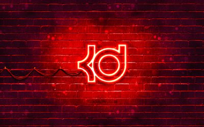Kevin Durant red logo, 4k, red brickwall, Kevin Durant logo, basketball stars, Kevin Durant neon logo, Kevin Durant