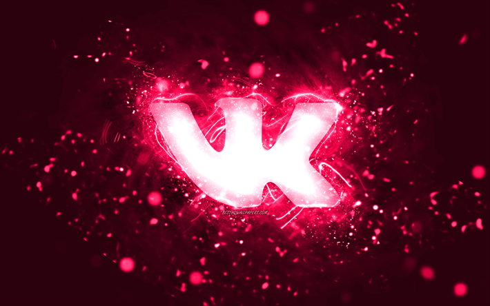 logotipo rosa de vkontakte, 4k, luces de ne&#243;n rosas, creativo, fondo abstracto rosa, logotipo de vkontakte, red social, vkontakte