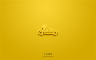 karting 3d icon, yellow background, 3d symbols, karting, sport icons, 3d icons, karting sign, sport 3d icons