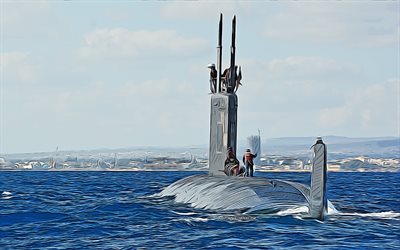 USS Albany, 4k, vector art, SSN-753, submarines, United States Navy, US army, abstract ships, battleship, US Navy, Los Angeles-class, USS Albany SSN-753