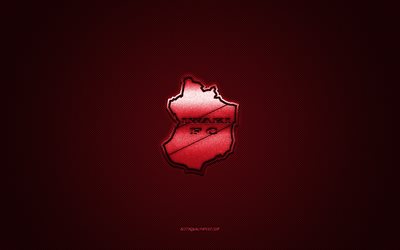 Iwaki FC, Japanese football club, red logo, red carbon fiber background, J3 League, football, Fukushima, Japan, Iwaki FC logo