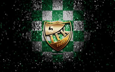 IFK Mariehamn, glitter logo, Veikkausliiga, green white checkered background, soccer, finnish football club, IFK Mariehamn logo, mosaic art, football, IFK Mariehamn FC