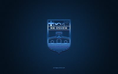 nk osijek, kroatischer fußballverein, blaues logo, blauer kohlefaserhintergrund, prva hnl, fußball, osijek, kroatien, nk osijek-logo