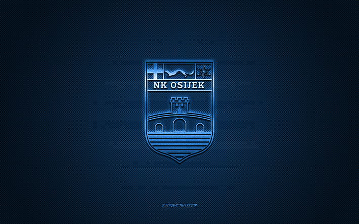 NK Osijek, Croatian football club, blue logo, blue carbon fiber background, Prva HNL, football, Osijek, Croatia, NK Osijek logo