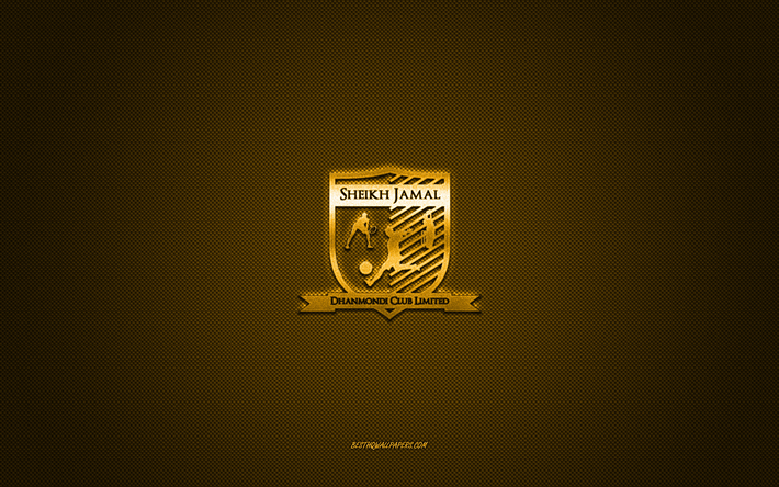 sheikh jamal dhanmondi club, club de football bangladais, logo jaune, fond jaune en fibre de carbone, premier league du bangladesh, football, dhaka, bangladesh, logo du club sheikh jamal dhanmondi