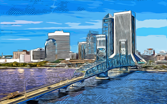 جاكسونفيل, فلوريدا, 4k, ناقلات الفن, رسم جاكسونفيل, فن إبداعي, فن جاكسونفيل, ناقلات الرسم, مجردة cityscape, مدينة جاكسونفيل, الولايات المتحدة الأمريكية