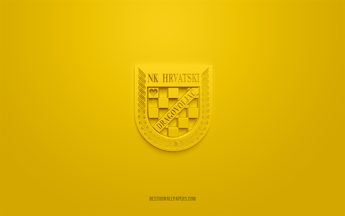 NK Hrvatski Dragovoljac, creative 3D logo, yellow background, Prva HNL, 3d emblem, Croatian football club, Croatian First Football League, Novi Zagreb, Croatia, 3d art, football, NK Hrvatski Dragovoljac 3d logo