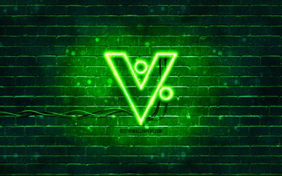 VeriCoin green logo, 4k, green brickwall, VeriCoin logo, cryptocurrency, VeriCoin neon logo, VeriCoin