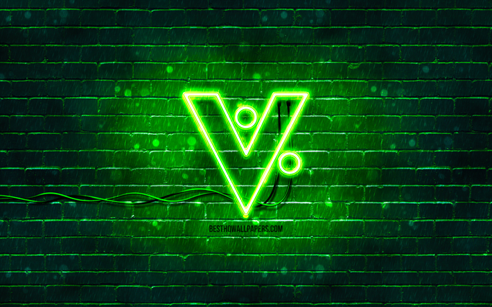 شعار vericoin الأخضر, 4k, لبنة خضراء, شعار vericoin, عملة مشفرة, شعار vericoin النيون, فيريكوين