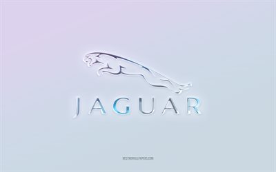 jaguar-logo, ausgeschnittener 3d-text, wei&#223;er hintergrund, jaguar 3d-logo, jaguar-emblem, jaguar, gepr&#228;gtes logo, jaguar 3d-emblem