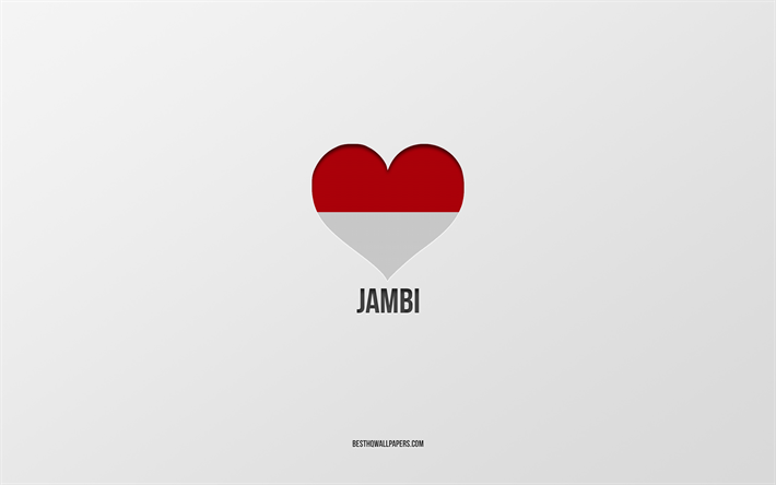 i love jambi, citt&#224; indonesiane, day of jambi, sfondo grigio, jambi, indonesia, cuore bandiera indonesiana, citt&#224; preferite, love jambi