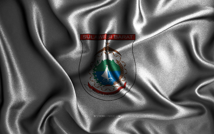 West Sulawesi flag, 4k, silk wavy flags, indonesian provinces, Day of West Sulawesi, fabric flags, Flag of West Sulawesi, 3D art, West Sulawesi, Asia, Provinces of Indonesia, West Sulawesi 3D flag, Indonesia