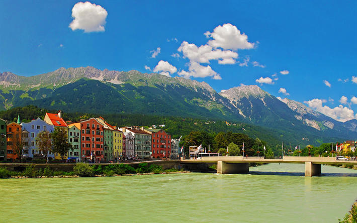 innsbruck, alpes, villes autrichiennes, montagnes, paysages urbains d horizon, autriche, belle nature, europe