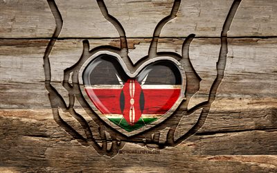 I love Kenya, 4K, wooden carving hands, Day of Kenya, Kenyan flag, Flag of Kenya, Take care Kenya, creative, Kenya flag, Kenya flag in hand, wood carving, african countries, Kenya