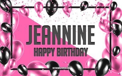 お誕生日おめでとうジェニーン, 誕生日用風船の背景, ジェニーン, 名前の壁紙, ジェニーンお誕生日おめでとう, ピンクの風船の誕生日の背景, グリーティングカード, ジェニーンの誕生日