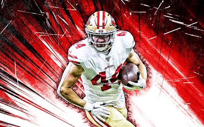 4k, Kyle Juszczyk, grunge art, San Francisco 49ers, american football, NFL, red abstract rays, Kyle Juszczyk San Francisco 49ers, Kyle Juszczyk 4K
