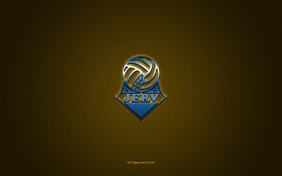 FK Jerv, Norwegian football club, blue logo, yellow carbon fiber background, Eliteserien, football, Grimstad, Norway, FK Jerv logo