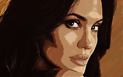 Angelina Jolie, 4k, vector art, Angelina Jolie drawing, creative art, Angelina Jolie art, vector drawing, Angelina Jolie portrait
