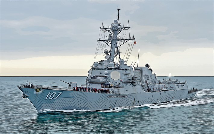 ussグレイブリー, 4k, ベクトルアート, ddg-107, 駆逐艦, アメリカ海軍, 米軍, 抽象船, 戦艦, 米海軍, アーレイバーク級, ussグレイブリーddg-107