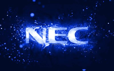 nec logotipo azul escuro, 4k, azul escuro luzes de neon, criativo, azul escuro abstrato de fundo, nec logotipo, marcas, nec
