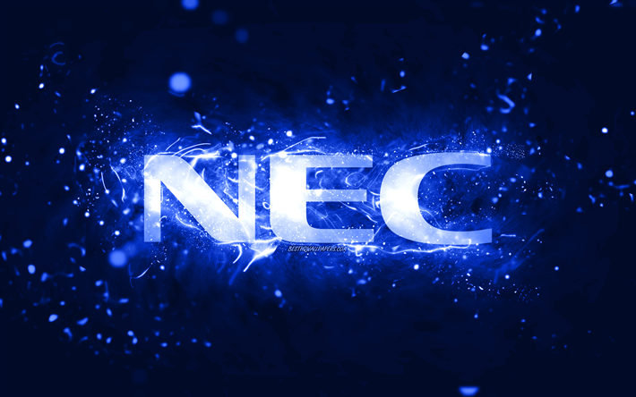 nec tummansininen logo, 4k, tummansiniset neonvalot, luova, tummansininen abstrakti tausta, nec-logo, tuotemerkit, nec