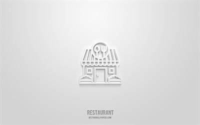 ic&#244;ne 3d de restaurant, fond blanc, symboles 3d, restaurant, ic&#244;nes d h&#244;tel, ic&#244;nes 3d, signe de restaurant, ic&#244;nes 3d d h&#244;tel