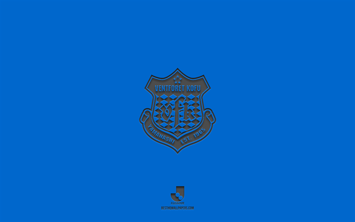 ventforet kofu, sininen tausta, japanin jalkapallojoukkue, ventforet kofu -tunnus, j2 league, japani, jalkapallo, ventforet kofu logo