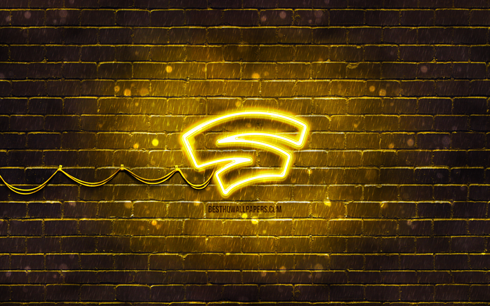 stadian keltainen logo, 4k, keltainen tiilisein&#228;, stadia-logo, tuotemerkit, stadian neonlogo, stadia