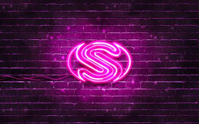 sapphire roxo logotipo, 4k, roxo brickwall, safira logotipo, marcas, safira neon logotipo, safira