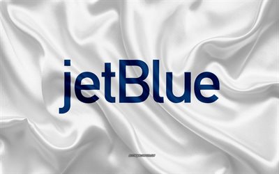 JetBlue Airways logotyp, flygbolag, vitt siden konsistens, flygbolag logotyper, JetBlue Airways emblem, silke bakgrund, silk flag, JetBlue Airways