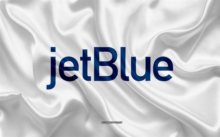 JetBlue Airways logo, lentoyhti&#246;, valkoinen silkki tekstuuri, lentoyhti&#246; logot, JetBlue Airways tunnus, silkki tausta, silkki lippu, JetBlue Airways