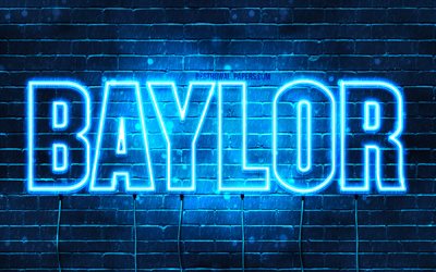 Baylor, 4k, tapeter med namn, &#246;vergripande text, Baylor namn, bl&#229;tt neonljus, bild med Baylor namn