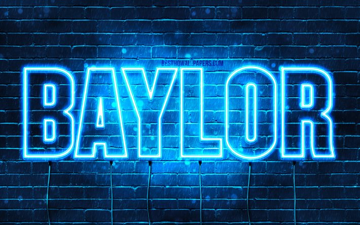 Baylor, 4k, adları Baylor adı ile, yatay metin, Baylor adı, mavi neon ışıkları, resimli duvar kağıtları