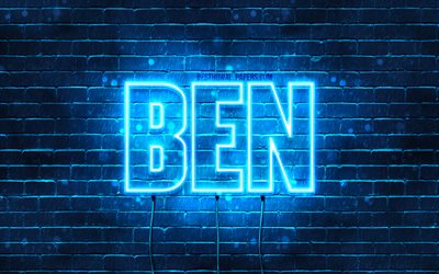 Ben, 4k, sfondi per il desktop con nomi, orizzontale del testo, Ben nome, neon blu, immagine con nome Ben