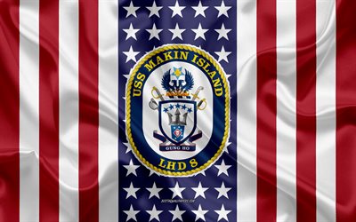 USS Makin Adası USS Makin Island Amblemi, DG-8, Amerikan Bayrağı, ABD Deniz Kuvvetleri, ABD, USS Makin Island Rozet, ABD savaş gemisi, Amblemi