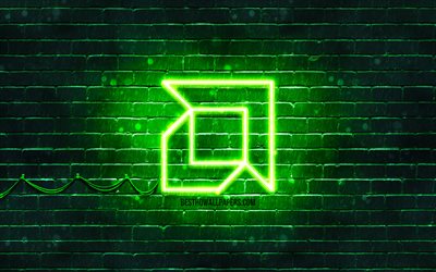amd-green-logo, 4k, brickwall green, amd-logo, marken, amd neon-logo, amd