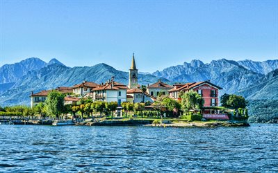 Pescatori de la Isla, el Lago Maggiore, el verano, el HDR, Alpes, Italia, Europa, la hermosa naturaleza