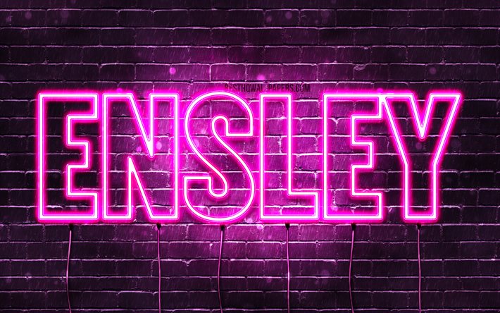 Ensley, 4k, adları Ensley adı ile, Bayan isimleri, Ensley adı, mor neon ışıkları, yatay metin, resim ile duvar kağıtları