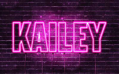 Kailey, 4k, wallpapers with names, female names, Kailey name, purple neon lights, horizontal text, picture with Kailey name
