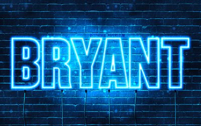 Bryant, 4k, wallpapers with names, horizontal text, Bryant name, blue neon lights, picture with Bryant name