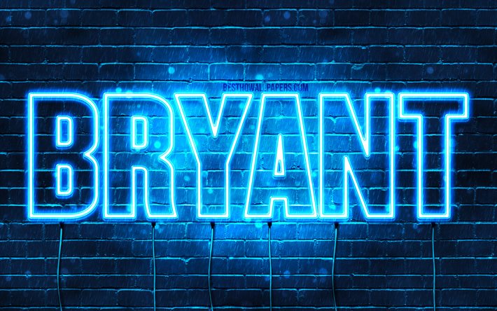 Bryant, 4k, pap&#233;is de parede com os nomes de, texto horizontal, Bryant nome, luzes de neon azuis, imagem com Bryant nome