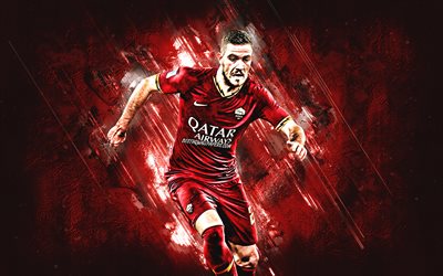 Jordan Veretout, AS Roma, portrait, dark red stone background, Serie A, French footballer, midfielder, football