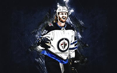 Kyle Connor, Winnipeg Jets, NHL, amerikansk sk&#229;despelare, hockey, bl&#229; sten bakgrund, National Hockey League